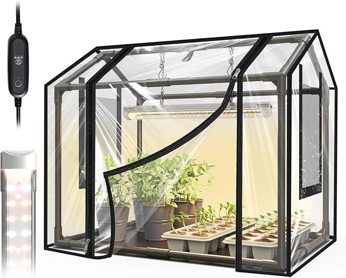 Bstrip Indoor Greenhouse with Grow Light, Mini EVA Tent with PE Base Mat by Bstrip