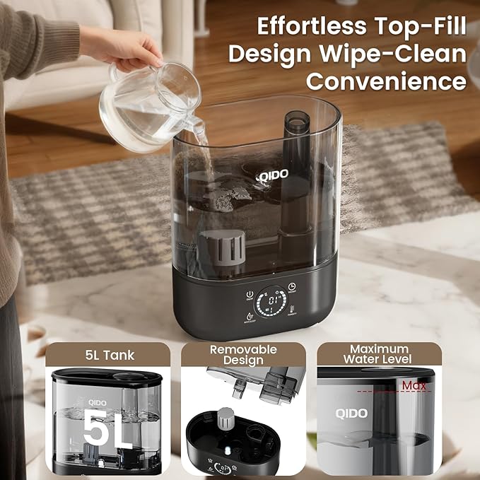 QIDO Top Fill Humidifiers for Bedroom, 5 L Cool Mist 36H Super Long Time - Image 4