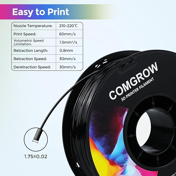 Comgrow TPU Filament, 95A Soft TPU Flexible 3D Printer Filament Black 1kg - Image 2