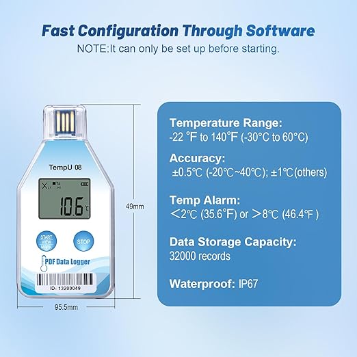 Tzone Digital Temperature Data Logger USB Single Use Temp Recorder 5 Packs - Image 4