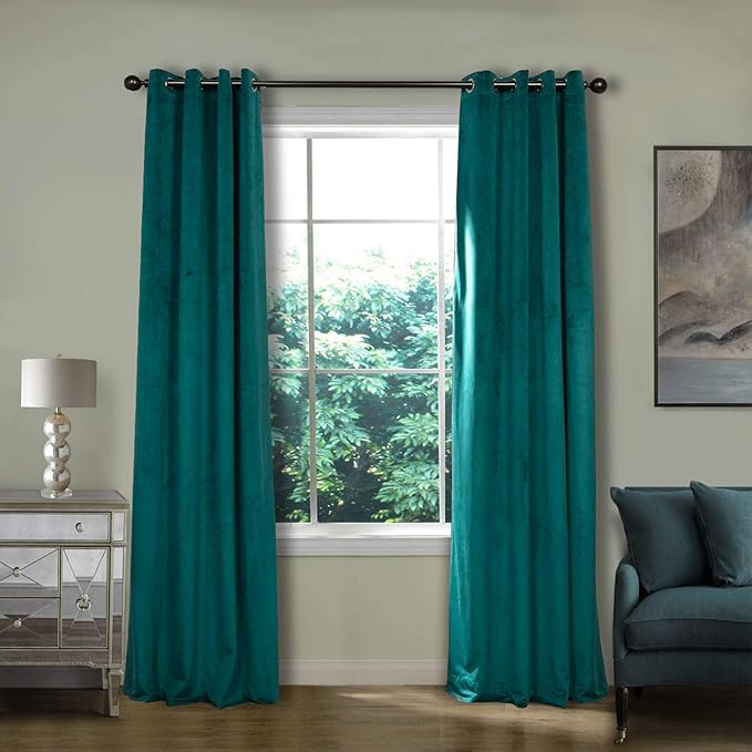 ChadMade Extra Long Blackout Lined Premium Velvet Curtain Everlade Teal by ChadMade