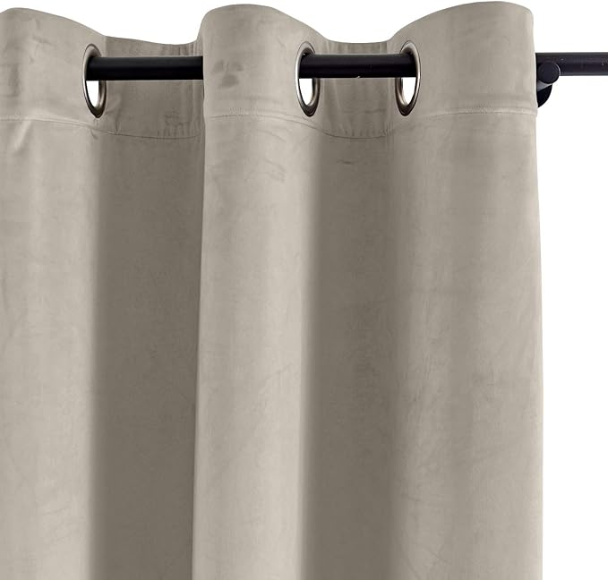 ChadMade Extra Long Blackout Lined Premium Velvet Curtain Gray Beige 72Wx120L - Image 2