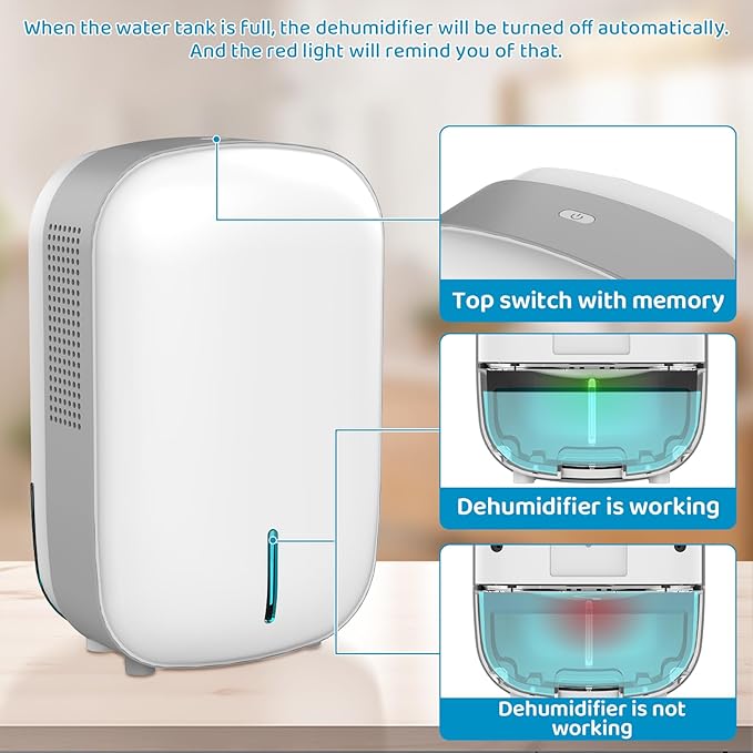 Mini Dehumidifier for Small Bathroom. Quiet. Auto Shut-OFF. Power Off Memory. - Image 4