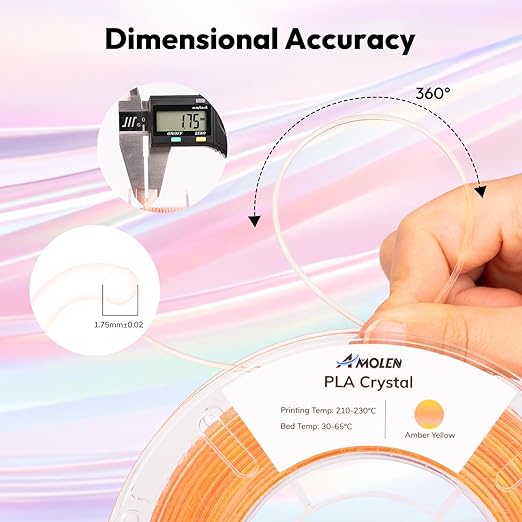 AMOLEN Transparent PLA Filament Bundle Multicolor, Translucent PLA 3D Printer - Image 6