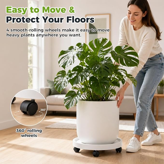 4 Packs Plant Caddy with Wheels 12" Plant Stand Potted Plant Mover Heavy Duty - Image 3
