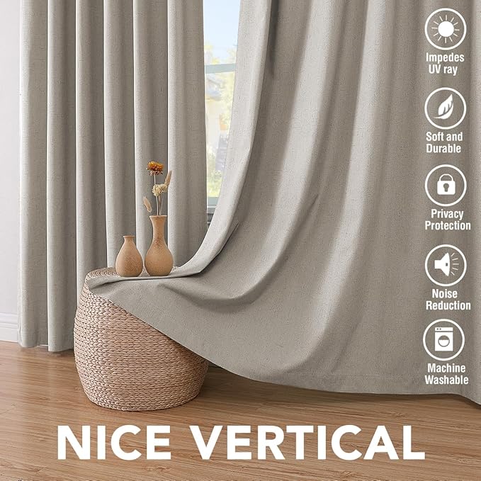 H.VERSAILTEX Primitive Linen Curtains 100% Blackout Curtain Drapes Burlap - Image 7