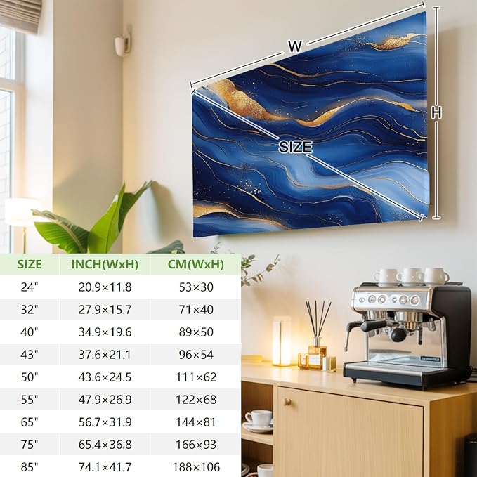 Seamless Abstract Wavy Line Indoor TV Cover, Elastic TV Screen Protector Gold - Image 4