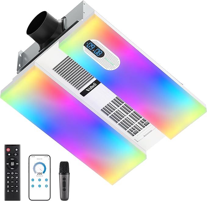 Bathroom Exhaust Fan with Heater, 230 CFM Quiet Ceiling Fan with 3 Dynamic RGB by VallisCo