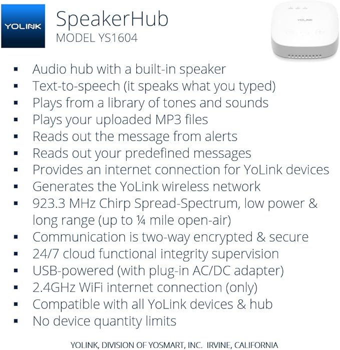 YoLink Water Leak Detection Starter Kit, w/SpeakerHub Audio/Talking Hub & Water - Image 3