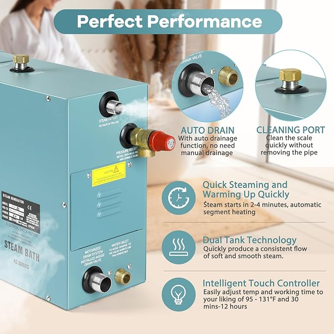 4KW Commercial Self-Draining Steam Generator Shower System Home Steam Bath Spa - Image 2