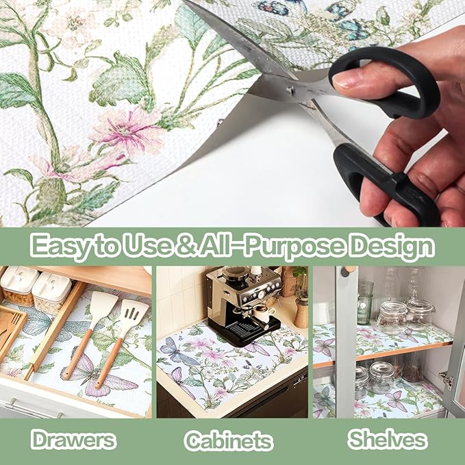 Shelf and Drawer Liner for Kitchen Cabinet Non-Adhesive Strong Grip Floral - Image 3