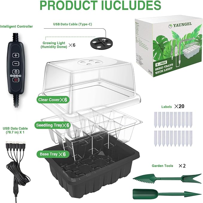 YAUNGEL Seed Starter Tray with Grow Light, 6 Pack Seed Starter Kit with Timing - Image 7