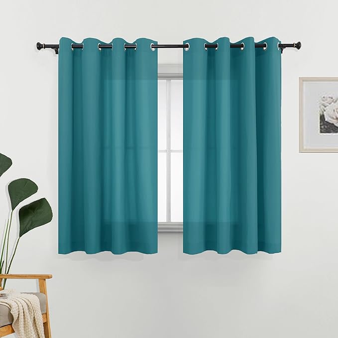 L.Z.E Non-See-Through Privacy Curtains 63 Inch Length 2 Panels Set, Teal Light by LZE