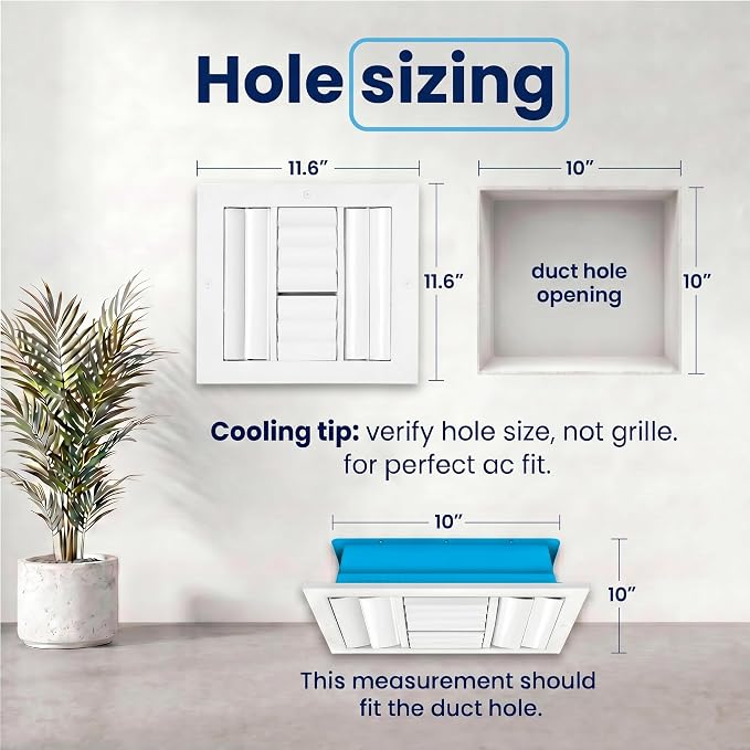 10" x 10" Duct Hole Aluminum 4-Way Vent Cover: Adjustable Curved Blade Air - Image 3