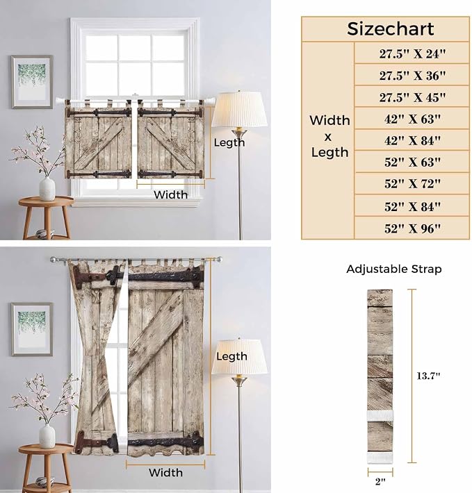 Farmhouse Wood Grain Living Room Curtains 84 Inch Length, Window Curtains Tab - Image 8