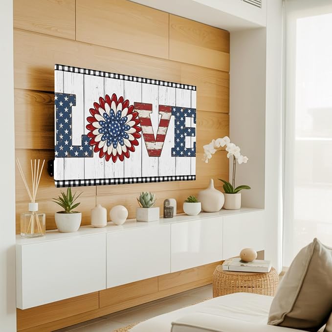 4th of July Patriotic LOVE Text Flower Indoor TV Cover, Elastic TV Screen - Image 2
