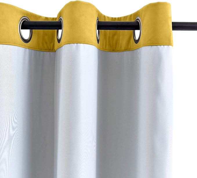 ChadMade Blackout Lined Premium Velvet Curtain Yellow 100Wx96L Inch, Eyelet - Image 3