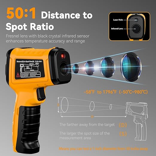 Infrared Thermometer Temperature Gun -58°F to 1796°F, 50:1 Dual-Mode Temp Guns - Image 2