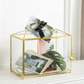 Glass Wedding Card Box with Slot, Large Clear Card Box 10.2 inch Gold Brass by Giadun