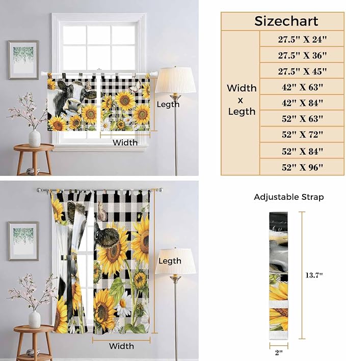 Retro Sunflowers Living Room Curtains 96 Inch Length, Window Curtains Tab Top - Image 8