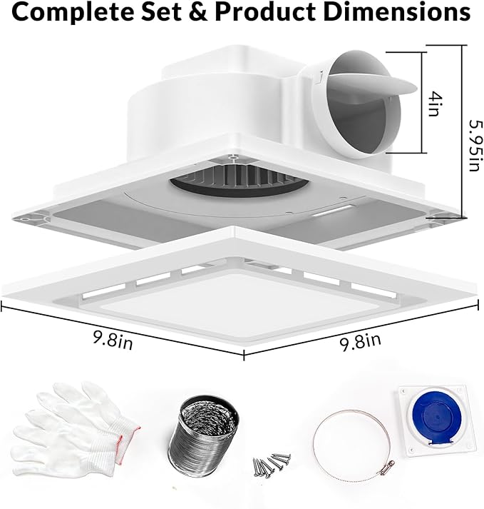 TEPU Bathroom Exhaust Fan with Light 110 CFM, 9.8In Grille, Cutout Size 8.27" x - Image 7