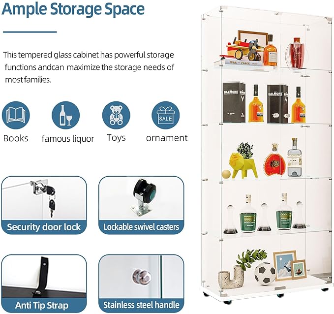 Yoluckea 5 Tiers Glass Display Cabinet - Image 4