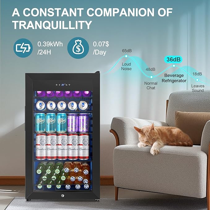 128 Cans Beverage Refrigerator Cooler, 3.2 Cu.Ft Mini Drink Fridge Glass Door - Image 6
