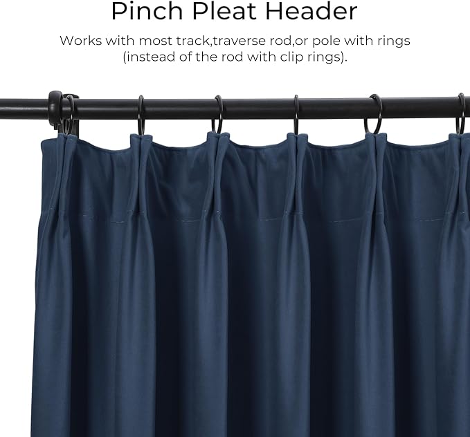 TWOPAGES Luxury Velvet Curtain Pinch Pleated Navy Blue Curtain 96 inch Long - Image 2