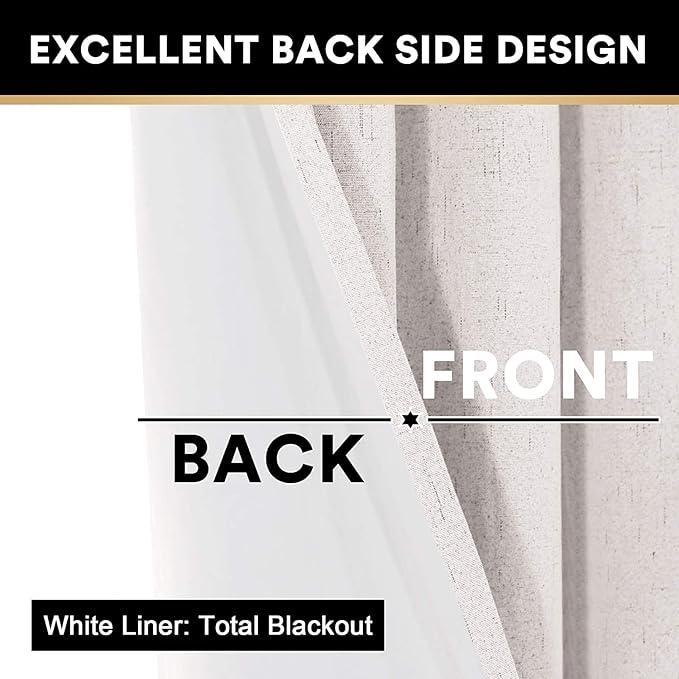 PrinceDeco Linen Blackout Curtains 108 Inch Blackout Curtains 100% Black Out - Image 5