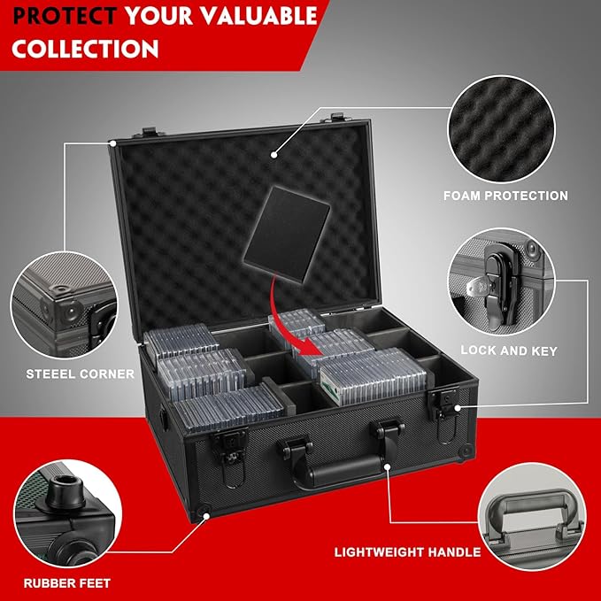 Graded Card Storage Box, Trading Cards Slab Carrying Case, 6 Row Black Hard - Image 4