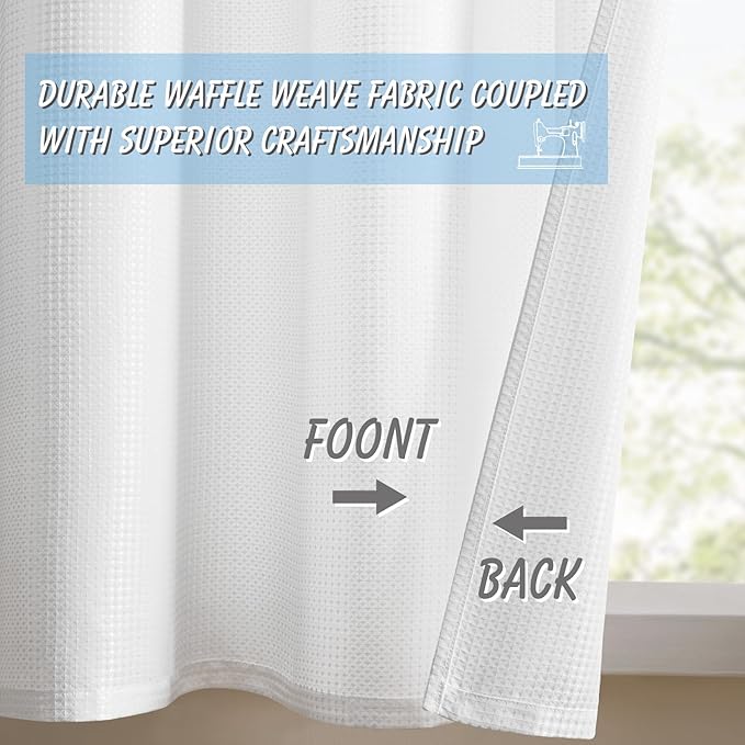 Home Queen White Waffle Bathroom Window Curtains, Water Repellent Rod Pocket - Image 5