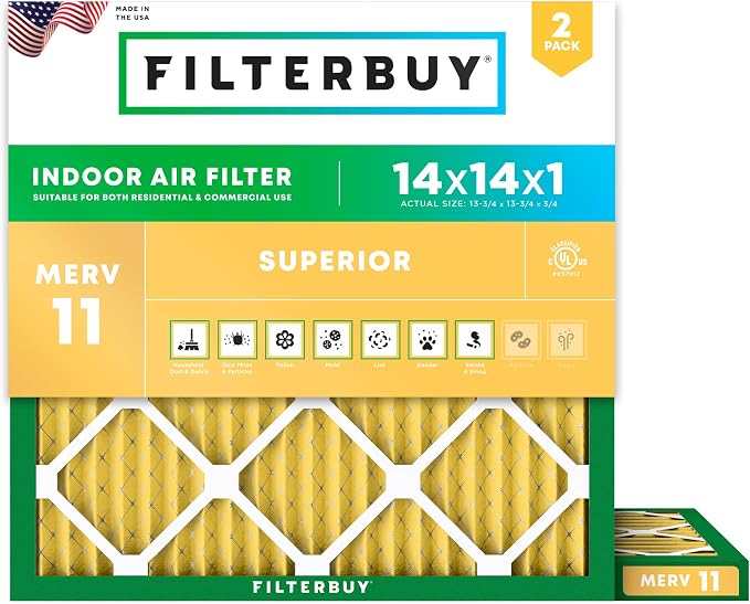 Filterbuy 14x14x1 Air Filter MERV 11 Superior Pet & Allergy Defense, by Filterbuy