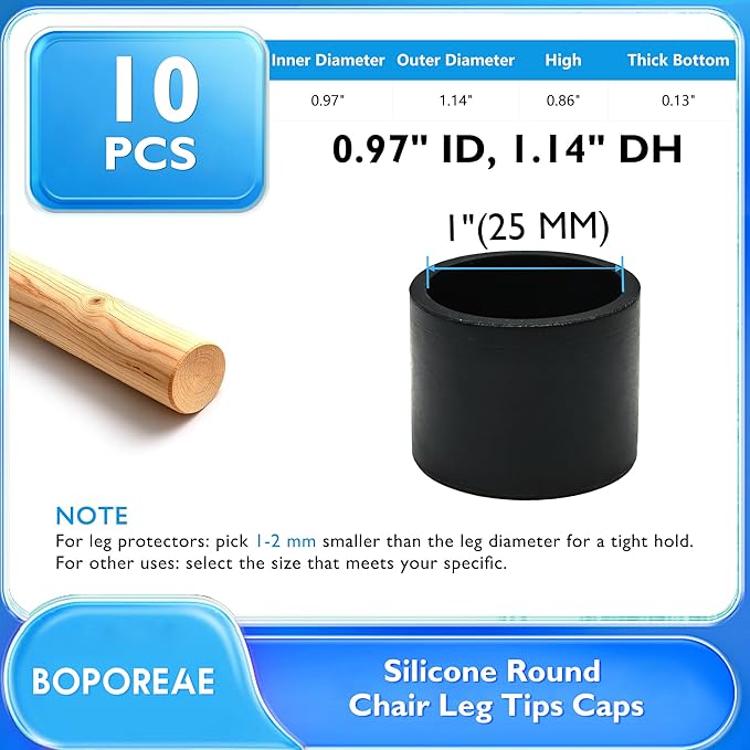 10 Pcs 1" Round Chair Leg Tips Caps, Silicone Rubber Furniture Leg Floor - Image 9