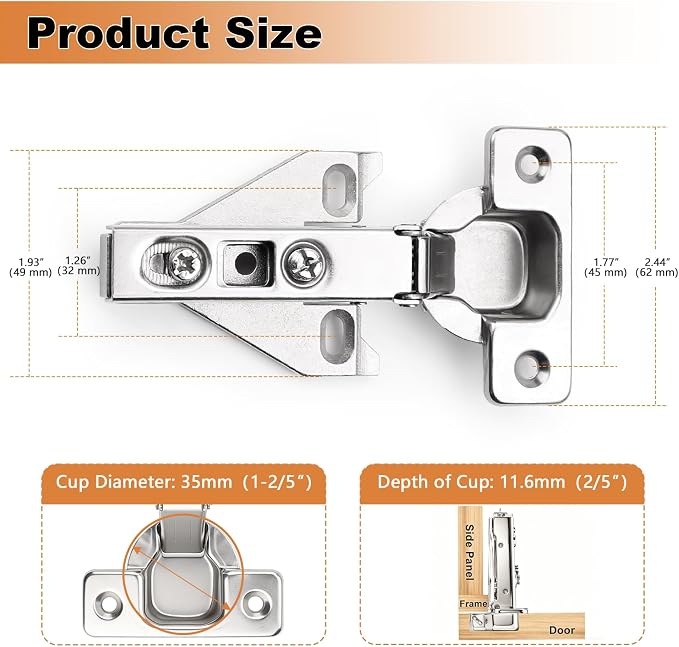 Probrico Full Overlay Soft Opening Face Frame Mounting Concealed Hinges - Image 8
