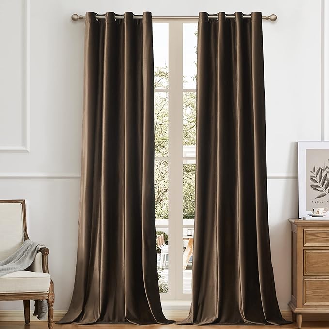 BULBUL Brown Velvet Curtains 96 inches: Luxury Elegant Living Room Curtain by ModernShinyVelvetCurtains
