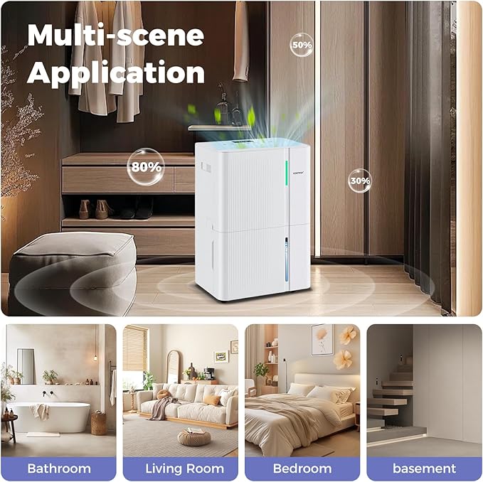 COSTWAY 74 Pints Dehumidifier for Basement, 6000 Sq.Ft Dehumidifier - Image 2