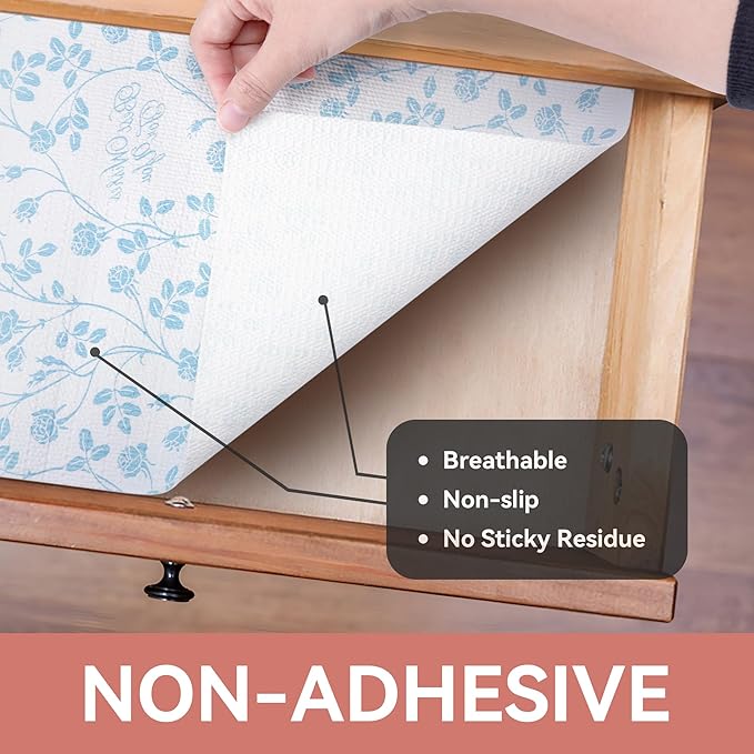 RAY STAR Shelf Liner, Non Adhesive Wisteria Blue Floral Kitchen Cabinet Liner - Image 8