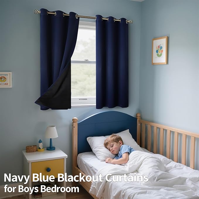 BGment Navy Blue Blackout Curtains 45 Inch Length - Image 2
