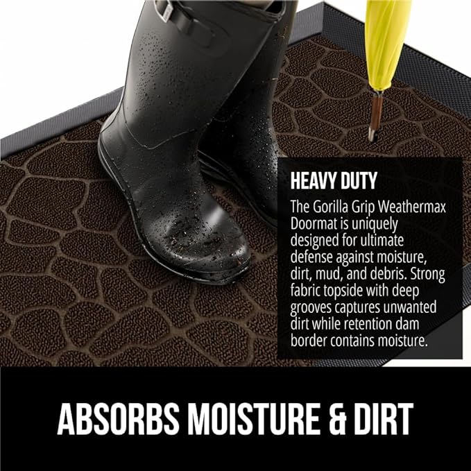 GORILLA GRIP 100% Waterproof All-Season WeatherMax Doormat, US Designed Natural - Image 5