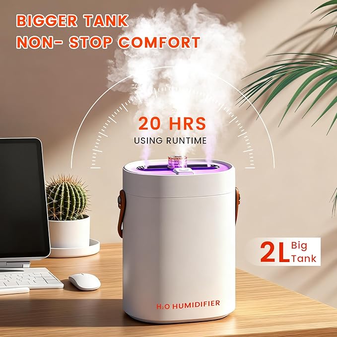 2L Humidifier for Bedroom, Portable Cool Mist Humidifiers, Ultra Quiet 20dB - Image 3