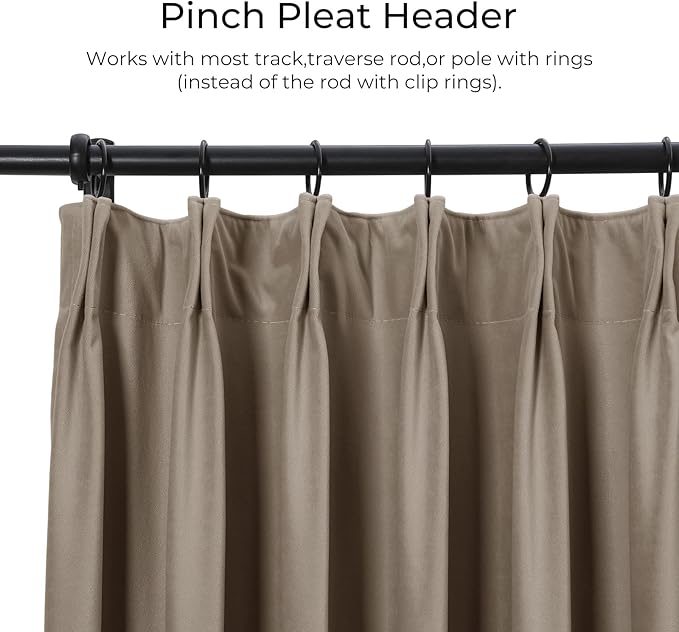 TWOPAGES Luxury Velvet Curtain Pinch Pleated Taupe Curtain 102 inch Long - Image 2