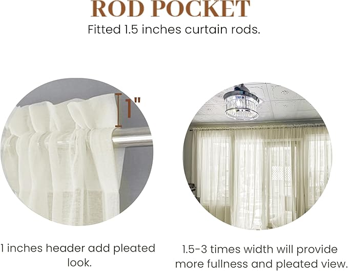 Dreaming Casa Solid Sheer Curtains 102 Inches Long Ivory Rod Pocket Voile - Image 3