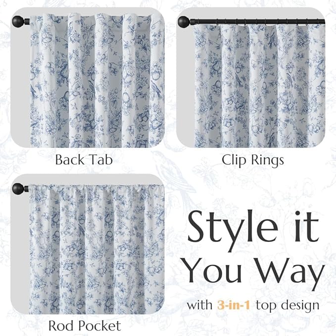 jinchan 95% Blackout Floral Curtains 84 Inches Long, Printed Flower Blue - Image 6