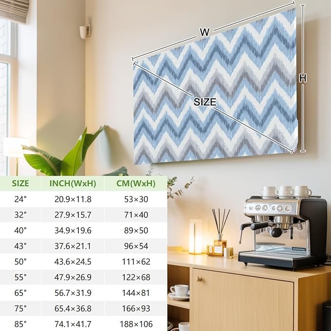 Blue Gray Zigzag Chevron Indoor TV Cover, Elastic TV Screen Protector Abstract - Image 4