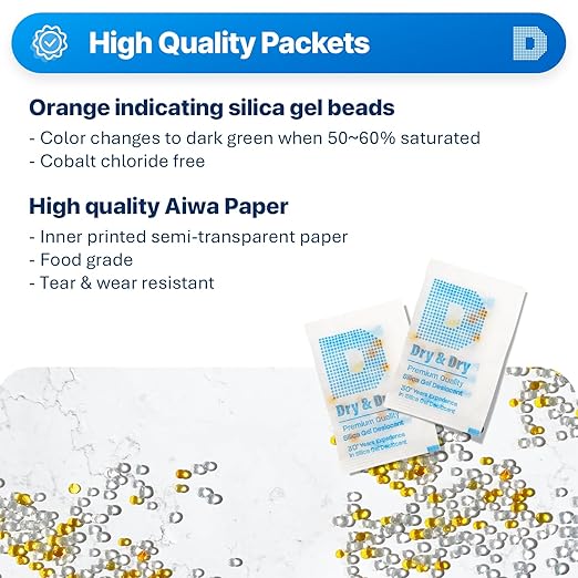 Dry & Dry 2 Gram Premium Orange Indicating Silica Gel Packets Desiccants - Image 2