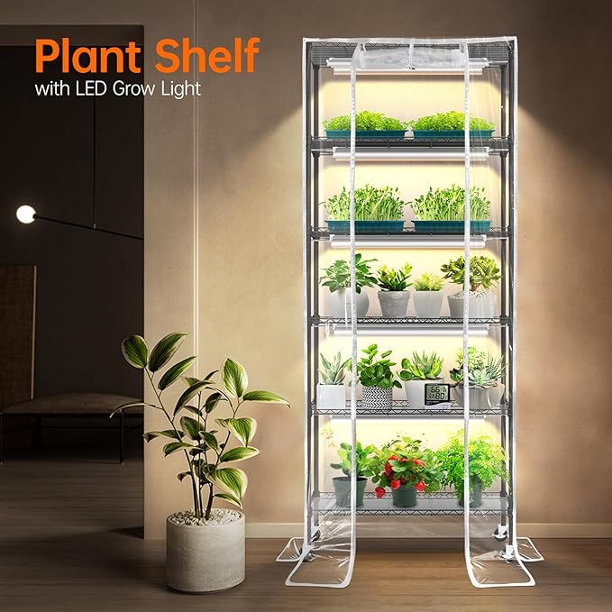 Bstrip Indoor Greenhouse with Grow Light, DIY Plant Shelf with Cover, 6 Tier - Image 2
