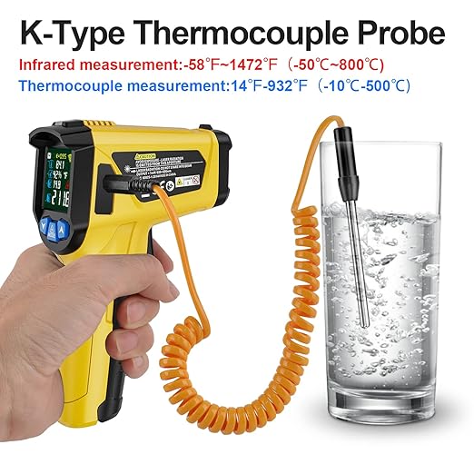 MESTEK Infrared Thermometer Gun -58°F to 1472°F, Digital Temperature Gun/K-Type - Image 2
