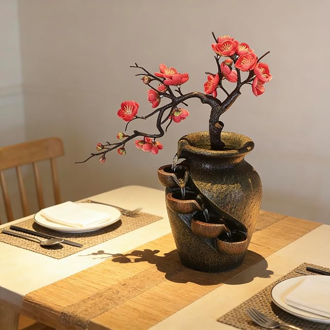 16" Flower Ornament Vase Decorative Bonsai Mini Tabletop Waterfall Fountain - Image 7