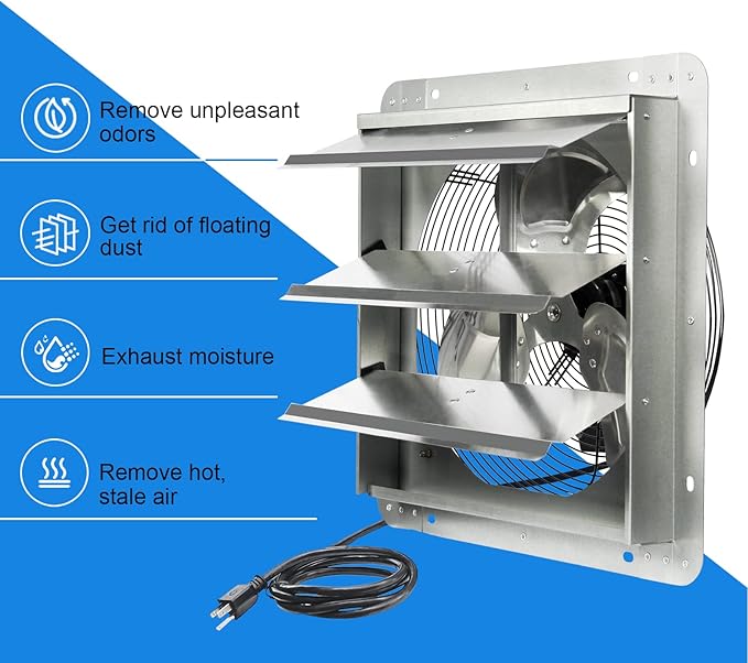 KEN BROWN 14 Inch Shutter Exhaust Fan, Gable Vent Fan, Wall Mount Ventilation - Image 5