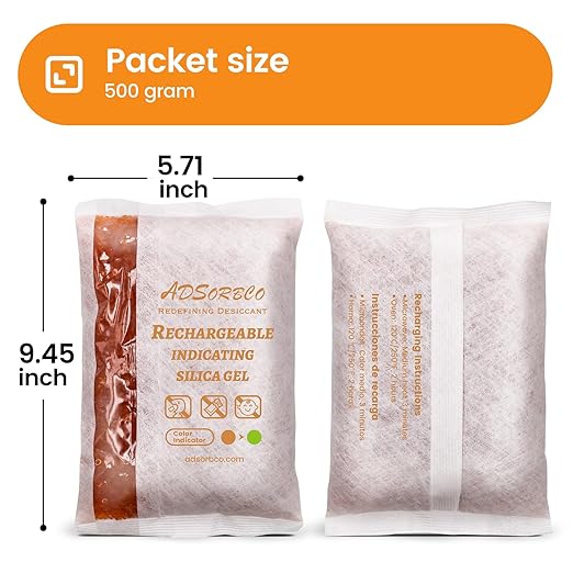 Adsorbco Rechargeable 500 Gram 4 Packs Desiccant, Indicating Silica Gel Packets - Image 2